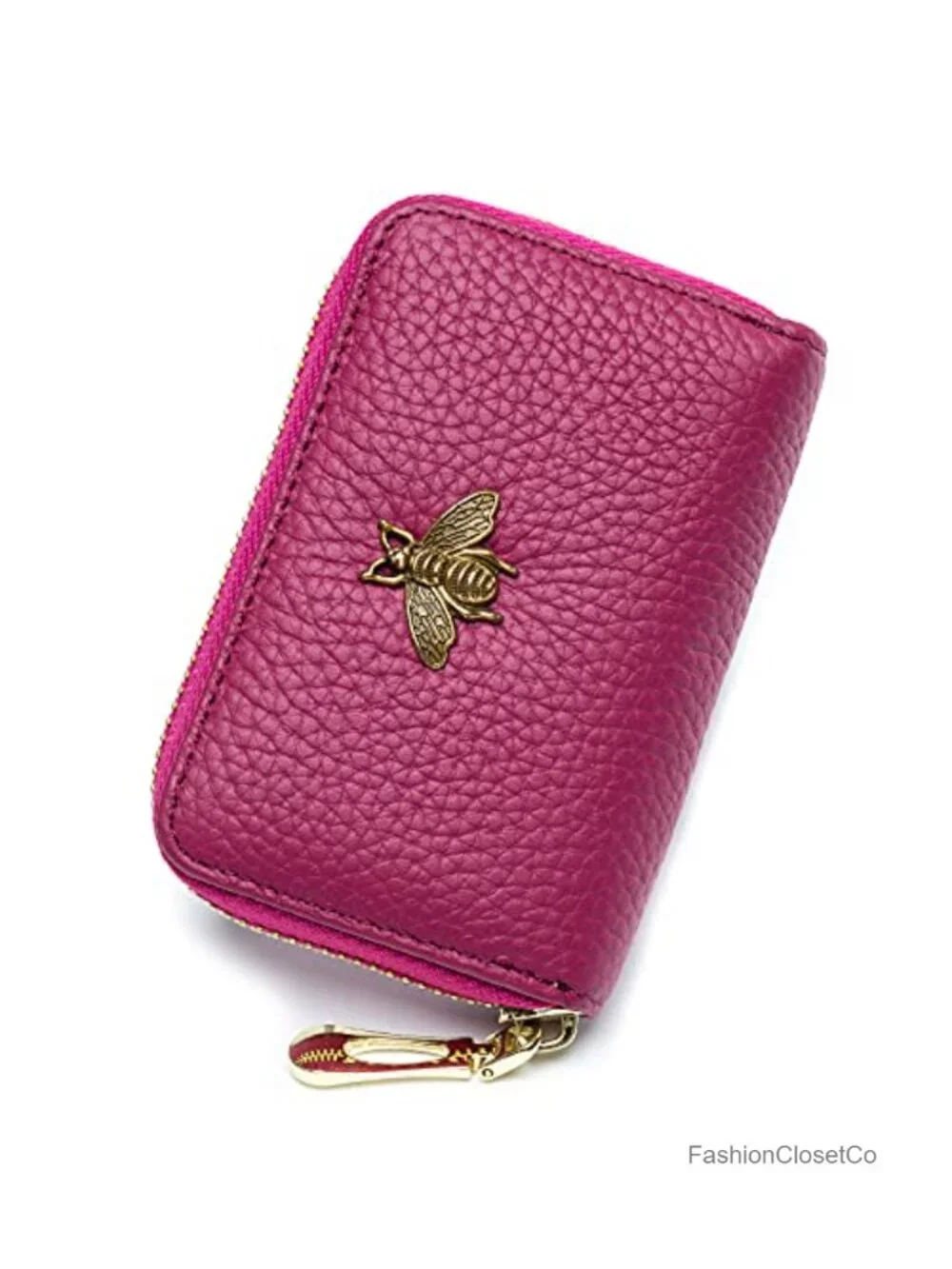 Genuine Leather RFID Blocking Credit Card Holder with Bee Decoration
